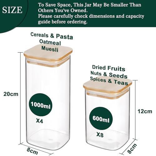 LIBWYS 12-Pack Square Glass Storage Jars with Bamboo Lids