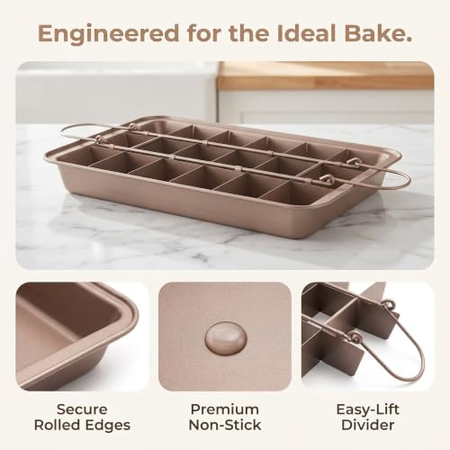 Brownie Pan with Dividers, Non-Stick Backing Pan, 18 Pre-slice All