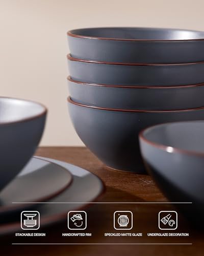 Famiware Venus Stoneware Dinnerware Sets with Pasta Bowls, Dishes Set for 6