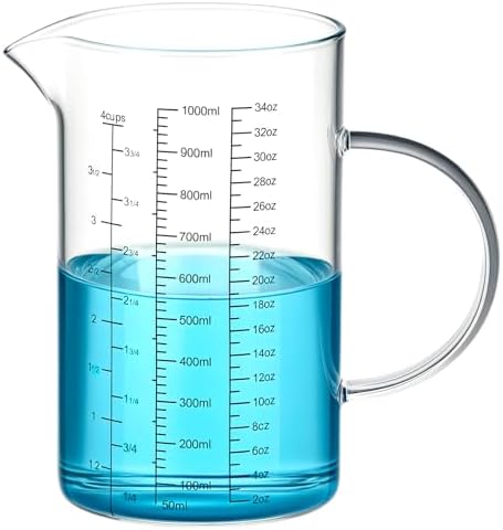 QWORK 34OZ/1000ML Glass Measuring Cup (Ml/Oz/Cup), 4 Cups