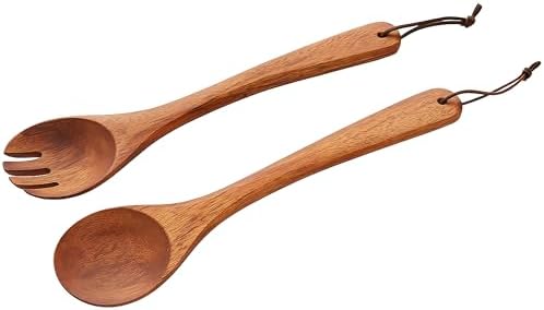 Woodard & Charles 14" Wood Salad Servers w/Leather Strap, Cherry Stain