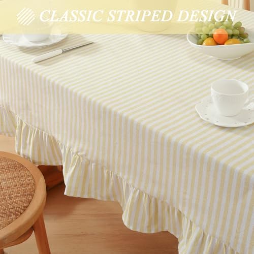 meioro Striped Ruffled Tablecloth Square Fall Cotton Blend Stripe