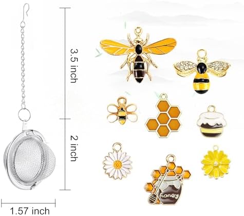 8Pcs Tea Ball,2.1 Inch Teas Strainer with Honey Bee Set Pendant