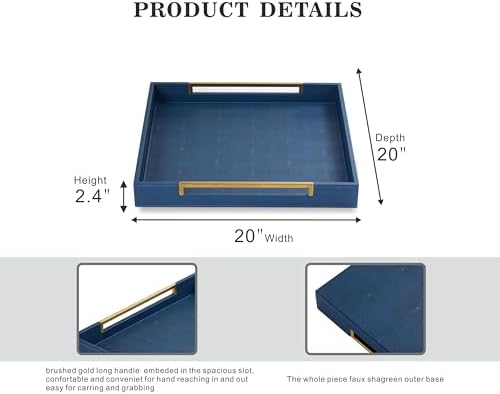 Sagala 20"x20" Navy Blue Shagreen Leather Large Ottoman Tray with