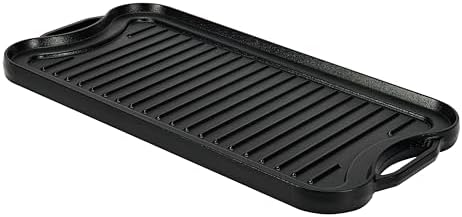 Amazon Basics Pre-Seasoned Cast Iron Reversible Rectangular Grill/Griddle with Even Heat Distribution, Black, 20 x 10.63 x 0.98 inch
