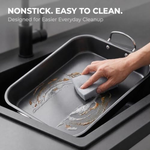 Nonstick Roasting Pan with Flat Rack, 15 x 11.4 Inch Roaster Pan
