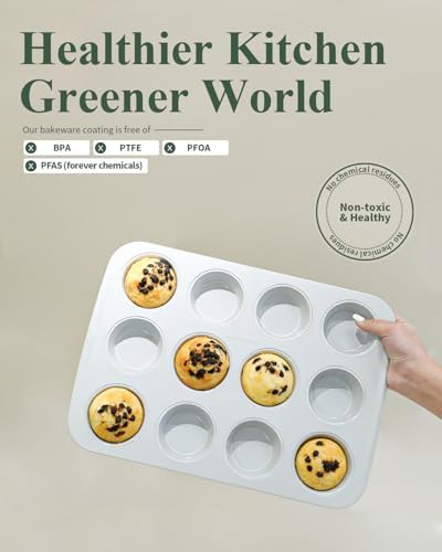 Nonstick Ceramic 12 Cup Muffin Pan, Cupcake Pan for Baking, Non-Toxic
