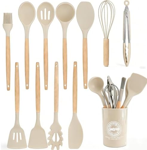 12-Piece Silicone Cooking Utensils Set, Khaki