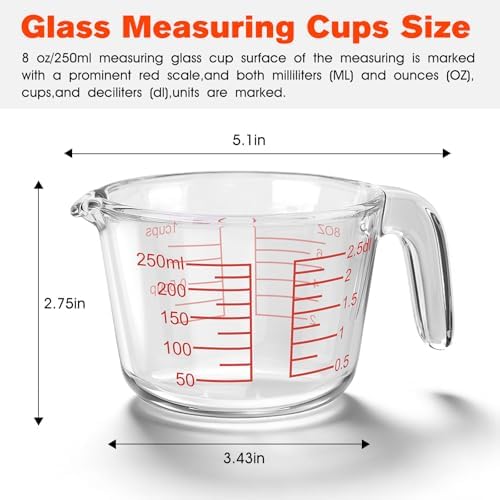 1 Cup Glass Measuring Cups, Clear Borosilicate Glass Liquid Measuring