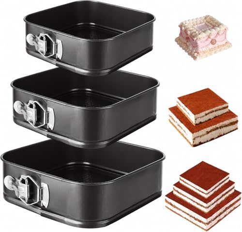 Square Springform Pan Set of 3, Nonstick 8/9/10 Inch