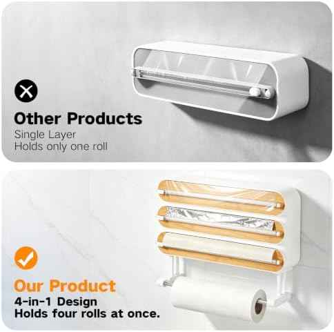 4-in-1 Wrap Dispenser with Cutter – Magnetic Kitchen Organizer