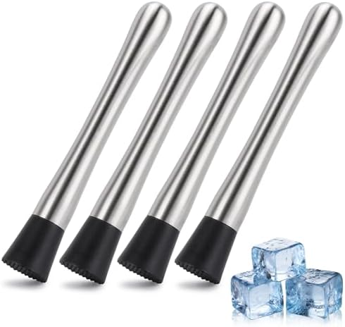 4 Pack Muddlers for Cocktail 304 Stainless Steel Fruit Crusher 8.3"