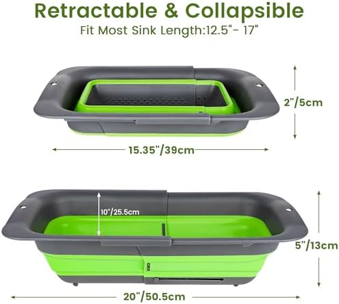 ROTTOGOON 7Qt Collapsible Colander, 15-19.8-Inch, Green