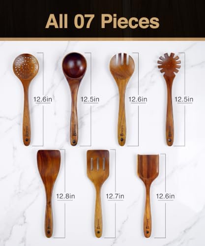 Berenti Wooden Utensil Set, 7 Piece Acacia Wood Cooking Utensils