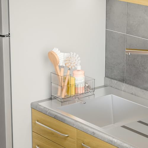 Yieach Clear Sink Caddy Organizer and Sponge Holder