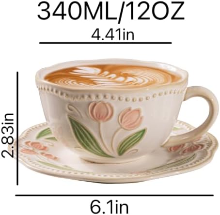 12oz Valley Ceramic Coffee Cup & Saucer Set for Cappuccino Tea Mug