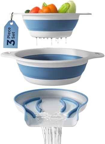 Collapsible Colanders (2 Pack Set) Food Strainers with Over-Sink Water