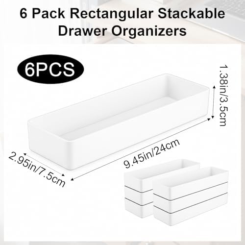 6-Pack White Plastic Desk Organizer Trays, Rectangular Stackable