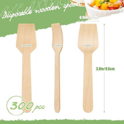 300 Pcs 3.75 Inch Disposable Mini Wooden Tasting Spoons