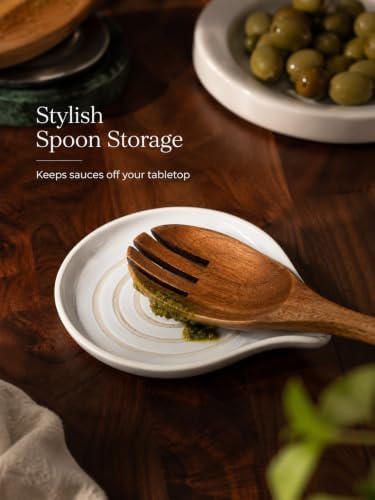 LAUCHUH Spoon Rest for Stove Top, Ceramic Spoon Holder for Kitchen