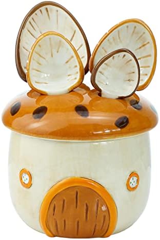 Sizikato 4pcs Porcelain Measuring Spoons with Base, Cartoon Mushroom