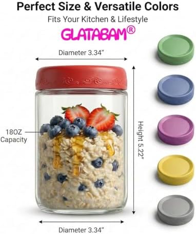18 OZ 8Pack Glass Overnight Oats Jars with Lids