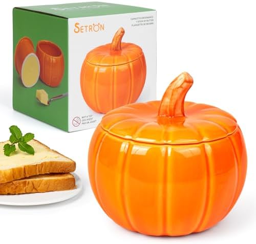 SETRON Halloween Pumpkin Butter Crock, Ceramic Butter Keeper with Lid