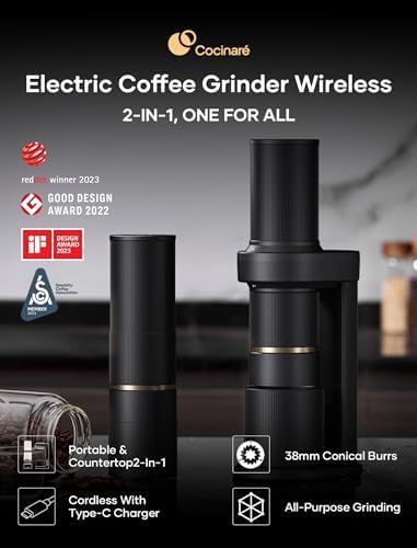 Cocinare 2-in-1 Wireless Burr Coffee Grinder, Black