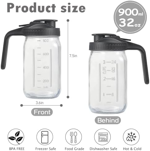 4Pack 32oz Glass Pitcher with Lid, Wide Mouth Storage Container,1