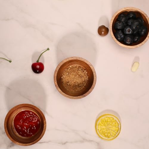 Acacia Wooden Bowls Set, Small Pinch Bowls for Sauces/Dips/Condiments