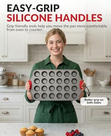 Boxiki Kitchen 24 Cup Mini Muffin Pan with Silicone Handles
