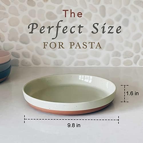 MORA Ceramic Flat Pasta Bowl Set of 4-35oz, Microwave Safe Plate with
