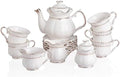 Sweejar Porcelain Tea Set With Gold Trim - Ceramic Tea pot and Sugar &