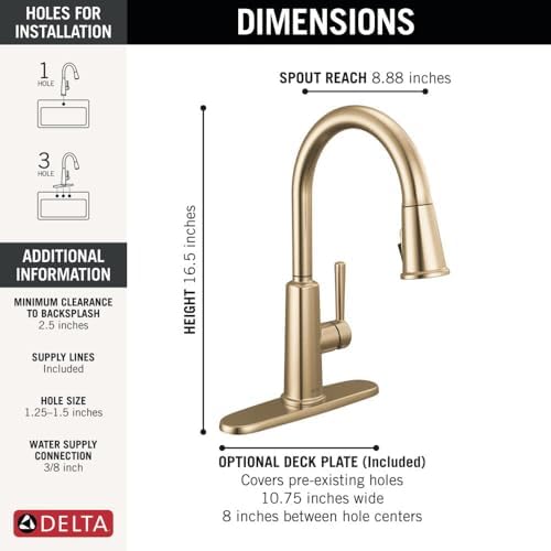 Delta Finnridge Brushed Gold Pull-Down Kitchen Faucet 19730LF-CZ