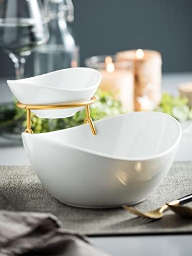 Miamolo 2 Tier Serving Bowl Set and Removable Rack for Chip and Dip