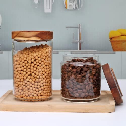 Flrolove Glass Canisters With Wooden Lids, Kitchen Jars for Storage