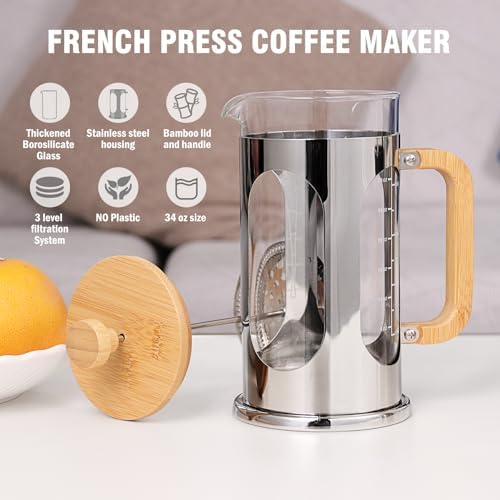 Sivaphe Borosilicate Glass French Press, 34 oz