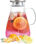 2.0 Liter 68 oz Glass Pitcher with Lid and Spout, Glass Carafe for
