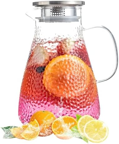 2.0 Liter 68 oz Glass Pitcher with Lid and Spout, Glass Carafe for