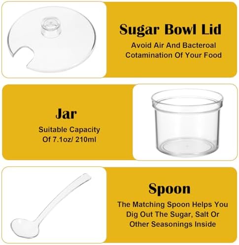 12-Piece Acrylic Sugar Bowls with Lid and Spoon, Clear Salt & Spice