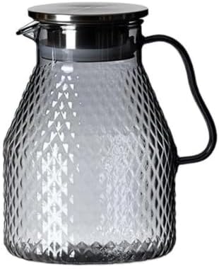 Water Pitcher Metal-Lid Cold Water Pitcher Acrylic Jug Glass Pot(Gris)