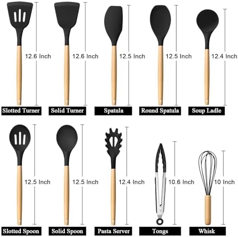 HaWare Silicone Cooking Utensils Set, 10-Piece, Black