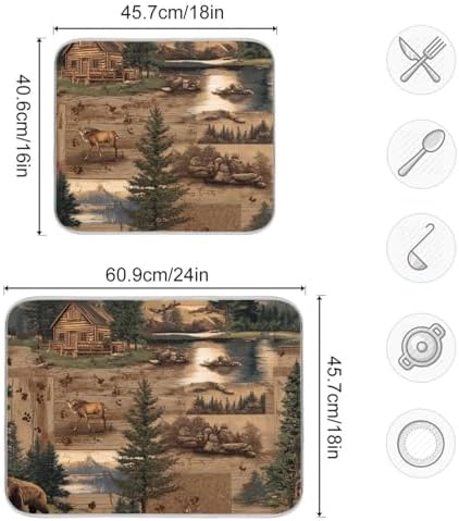 OTVEE Cabin in The Wilderness Dish Drying Mat for Kitchen Counter