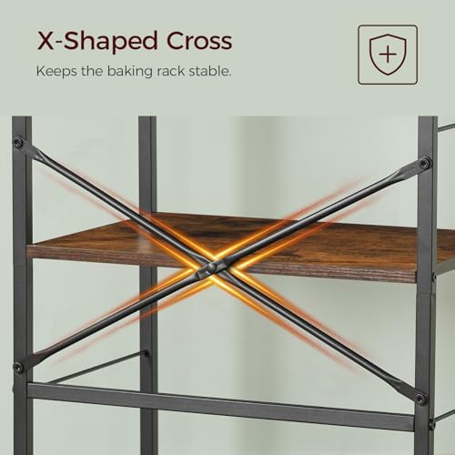 MAHANCRIS Bakers Rack with Drawer, 4 Tiers, Rustic Brown and Black