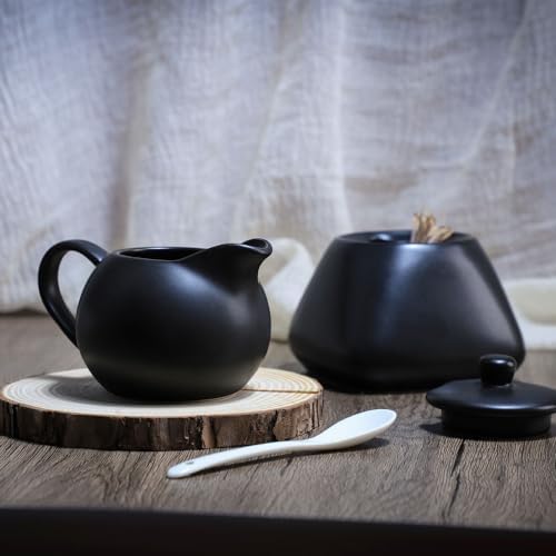 Black Simple Ceramic Coffee Serving Set, Creamer Pitcher and Sugar