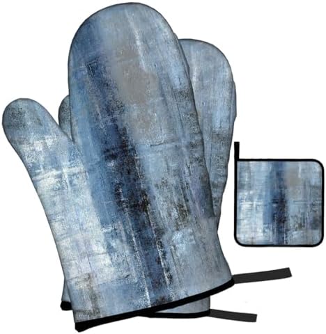LOKMU Oven Mitts and Pot Holders Set of 3, Blue and Grey White
