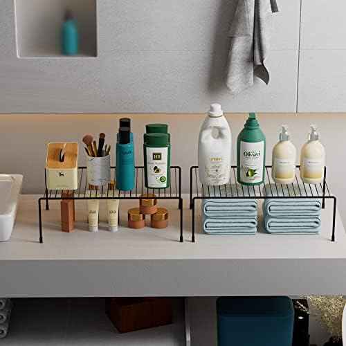 Redrubbit 2 Pack Large (15.7 x 9. 4 Inch) Cabinet Storage Shelf Rack, Rustproof Kitchen Counter and Cabinet Shelf, Storage Rack Organizer for Kitchen, Fridge, Cabinet, Bathroom, Black