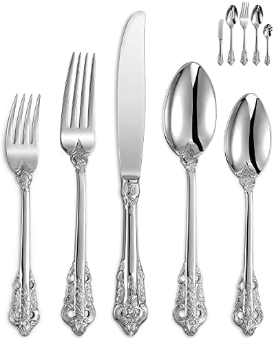 KEAWELL Luxury 45-Piece 18/10 Stainless Steel Flatware Set (Silver)