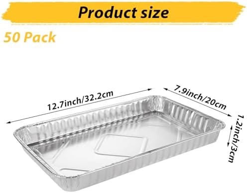50 Pack Aluminum Pans, 12.7 x 8 in, Disposable Cookie Sheets Baking