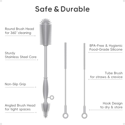 Silicone Cleaning Brush Kit,Water Bottle and Straw Cleaner Brush Set